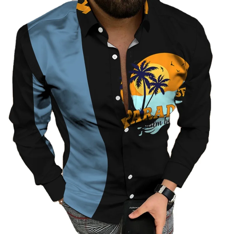 

New design printing shirts men 2021 Quality fashion turn down collar blouse long sleeve Tops plus size male clothing