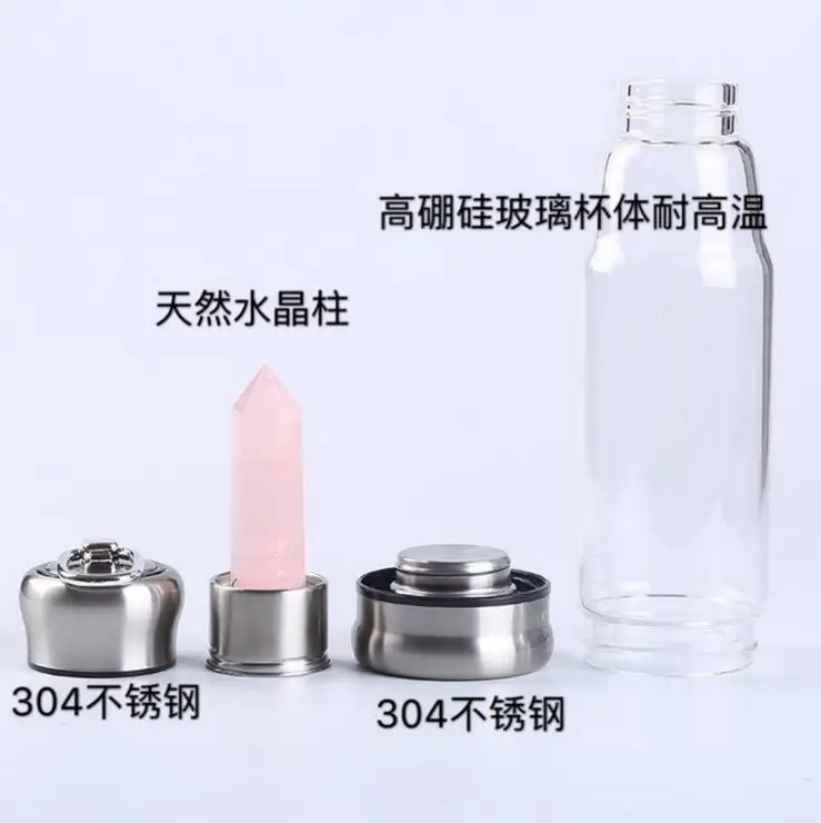

2021 Newest Popular Glass water bottle with crystal Energy Stone
