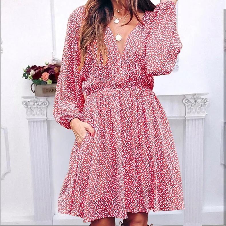 

Cl-0486 Summer Long Sleeve Printing Quality Dresses Casual Summer Dresses Elegant Casual Dresses Plus Size Women Clothing