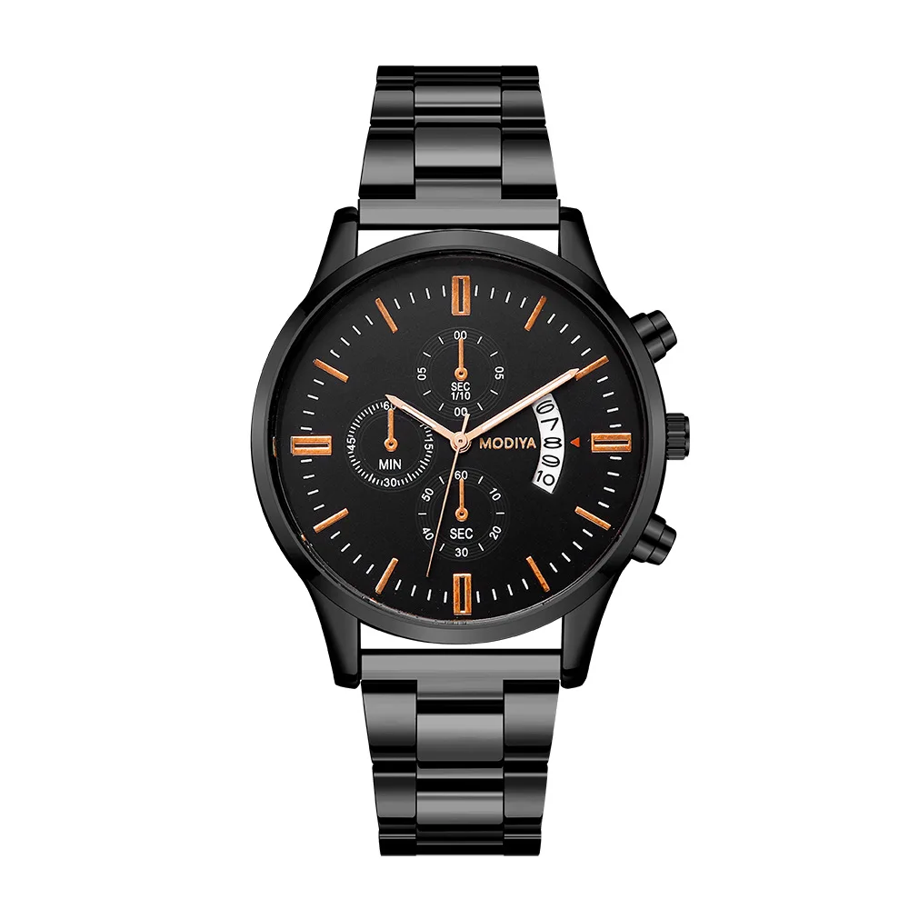 

New hot sale men's watch with large window calendar steel band three-eye alloy watch for men, As pic