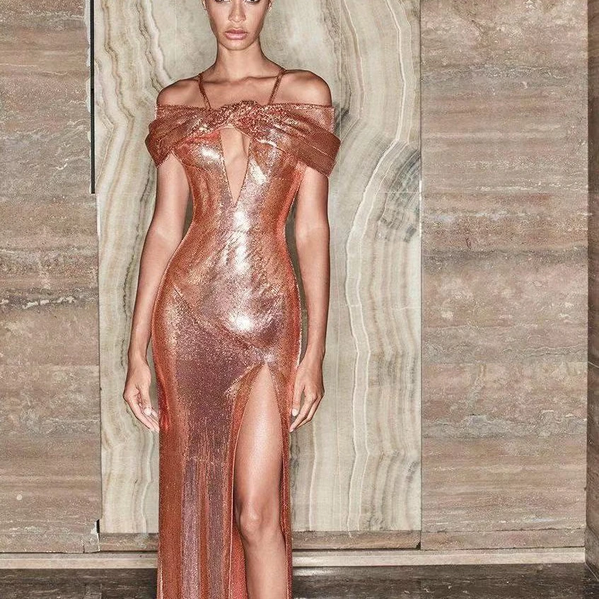 

EV1232 New Trendy Elegance Party Club Bodycon Long Sexy Dress Off Shoulder Dress Women Vintage Fashion Sequined Evening Dresses, Picture color