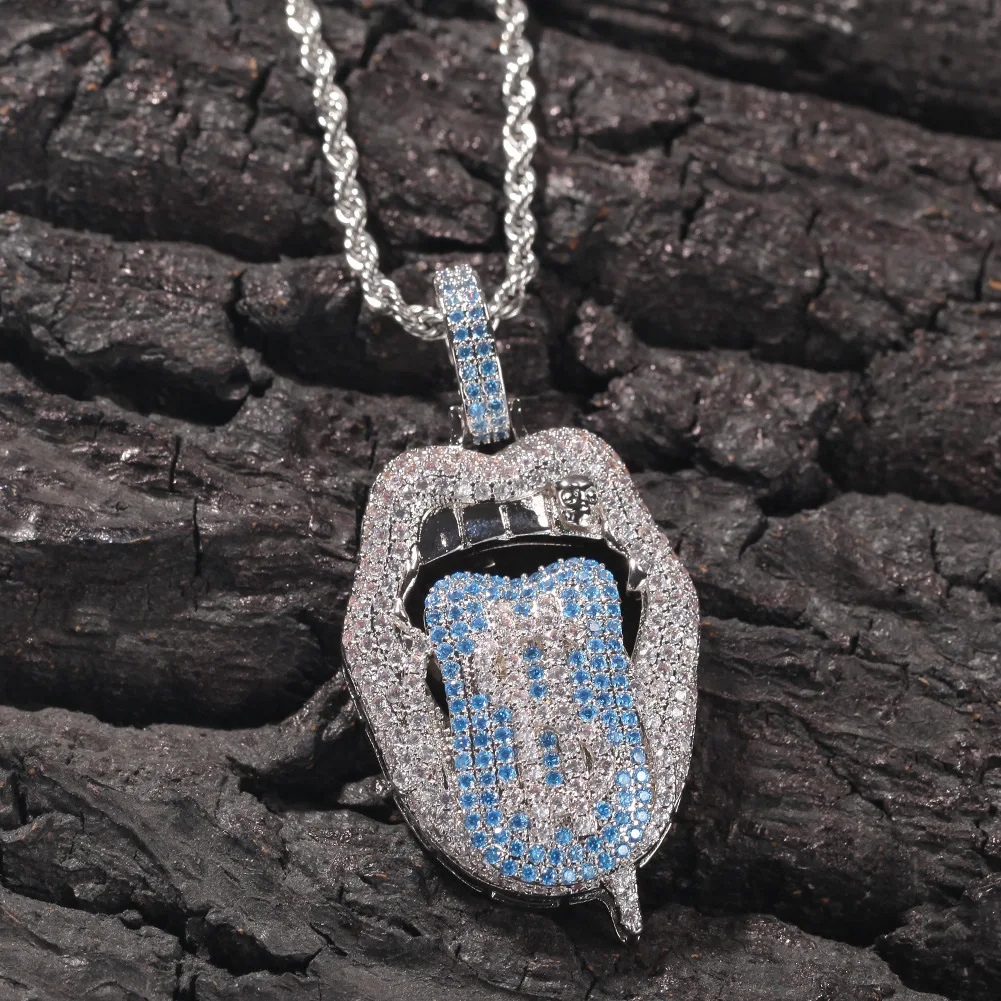 

Hip hop dollar tongue mouth Pendant high quality necklace set plated in gold