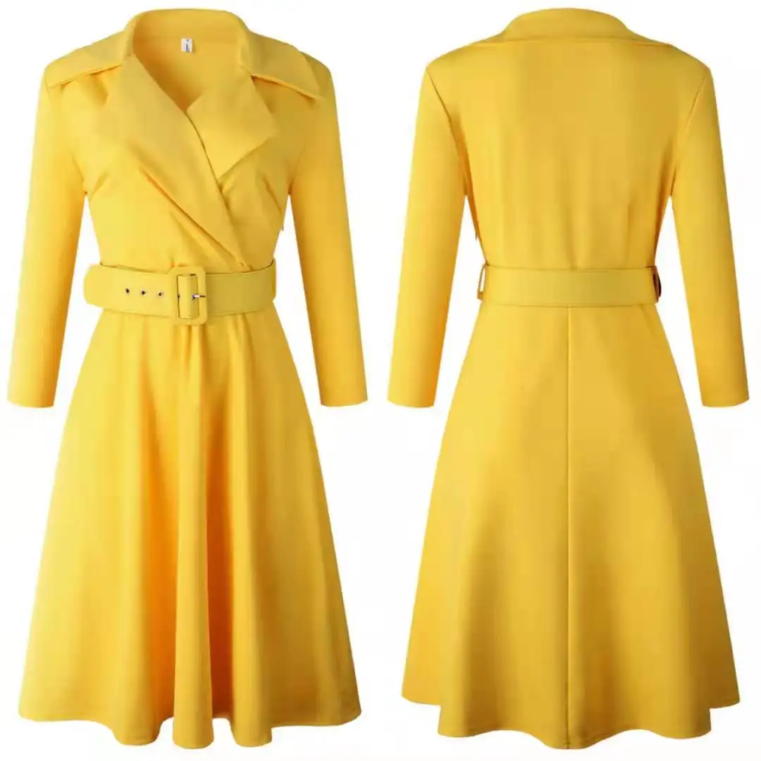 

2021 New Spring And Autumn Temperament Lapel Three-Quarter Sleeves Plus Size Dress