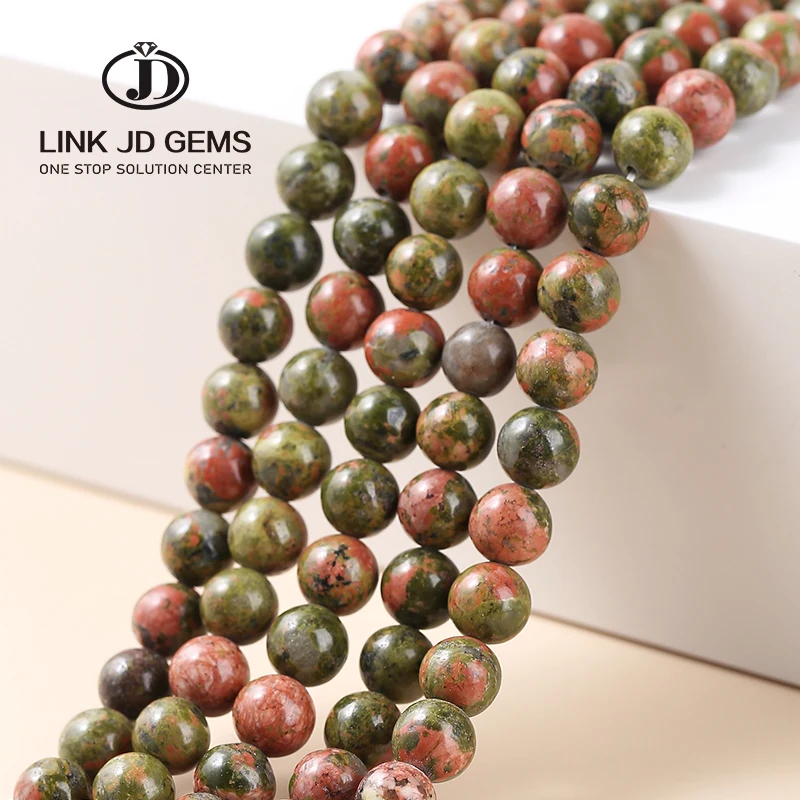 Hot Sale 4/6/8/10/12mm Pick Size Natural Stone DIY Beads Matte Natural Unakite Faceted Gemstone Beads For Jewelry Making