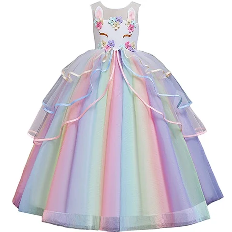 

2020 New Designs Boutique Fancy Birthday Party Dress Girl Beautiful unicorn Princess Girl Dresses Girls