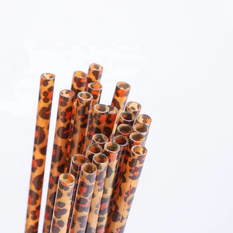 

low moq BPA free cheetah printed plastic acrylic Straws Eco-friendly drinking reusable straws leopard print for tumbler