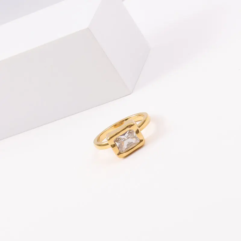 

Joolim High End 18K Gold Plated Stainless Steel Rectangle Zirconia Rings for Women Finger Ring Wholesale