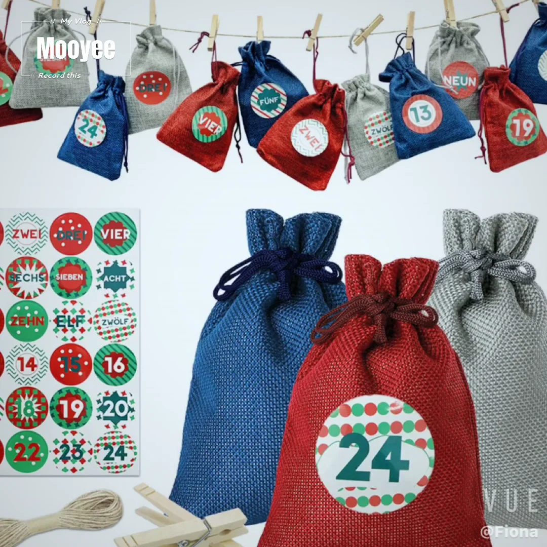 Christmas Advent Calendar 24 Days Burlap Hanging Advent Calendars Garland Candy Gift Bags Sacks