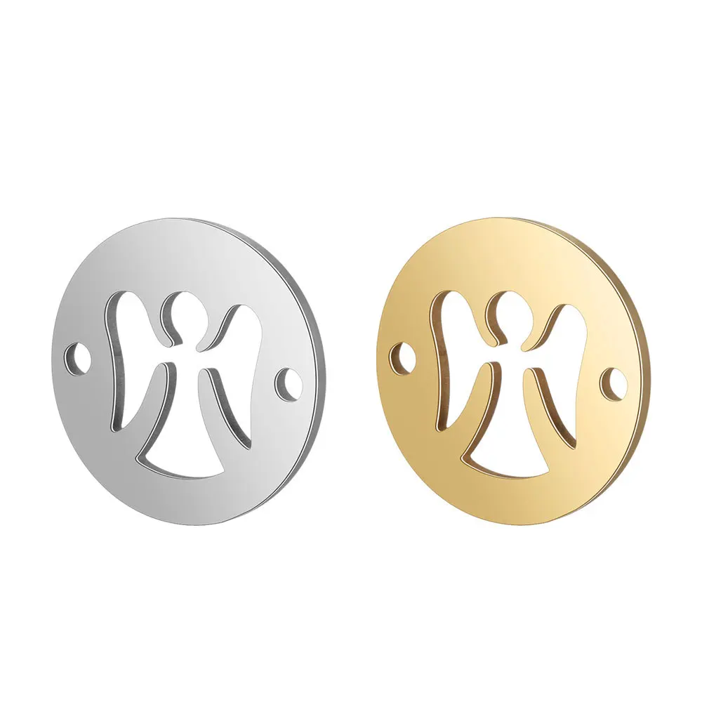 

Diameter 12mm Jewelry Findings Accessories Making Two Hole Round Disc Stainless Steel Metal Angel Wings Connector Charm Pendant