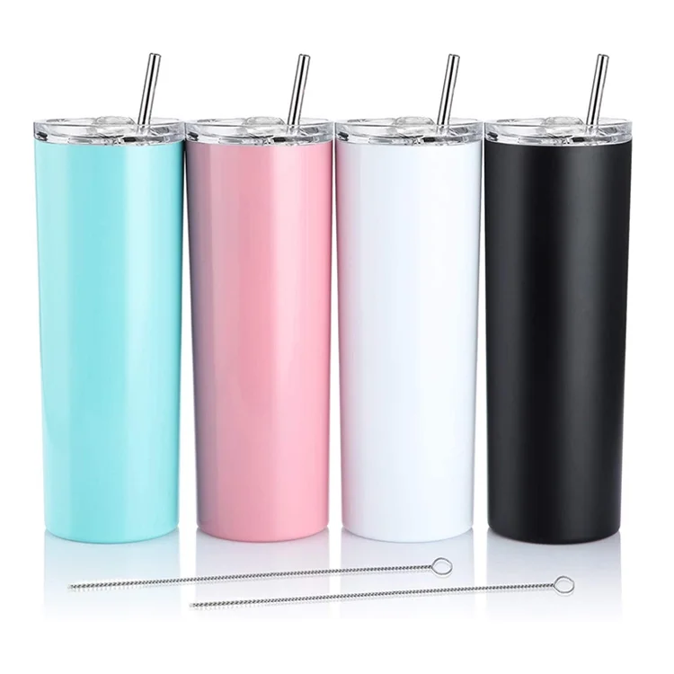 

Good quality factory directly Skinny White Straight Sublimation Blanks Stainless Steel Tumblers With Metal Straws, Solid color