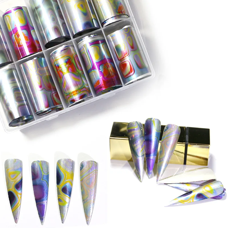 

Wholesale 4 designs beautiful Starry Sky Nail Transfer Foil Star Design Decals Black White Art Sticker