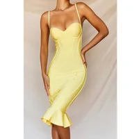 

Lemon Fluted Bustier Bandage Dress Long Length Mermaid Dresses Factory Best Price Wholesale