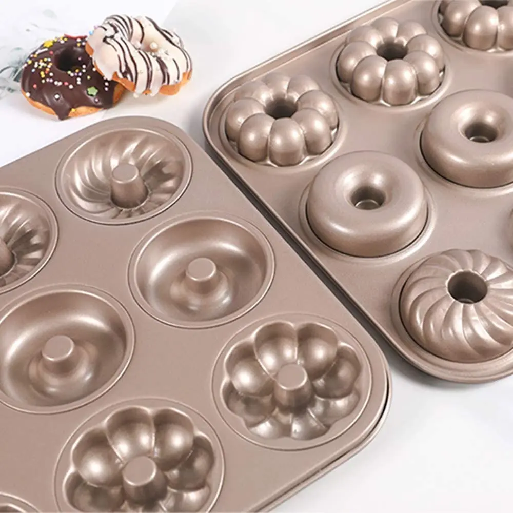 

WIDENY Carbon Steel Painting Non-stick Champaign Gold Kitchen Bakeware Cupcake 12 Cavity Donut Pan for Home Baking Pans Tools