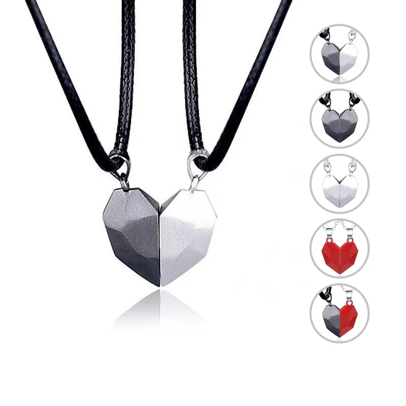 

2 Pcs/set Alloy Fashion Couple Stitching Magnetic Love Necklace Chain, Silver