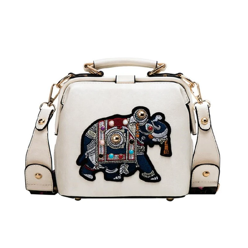 

Vintage Purse Embroidery Elephant Wide Butterfly Strap Women Hand Bags 2021 Pu Leather Handbags