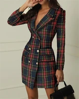 

Wholesale Clothing ODM Beautiful Womens Plaid Blazer Dress