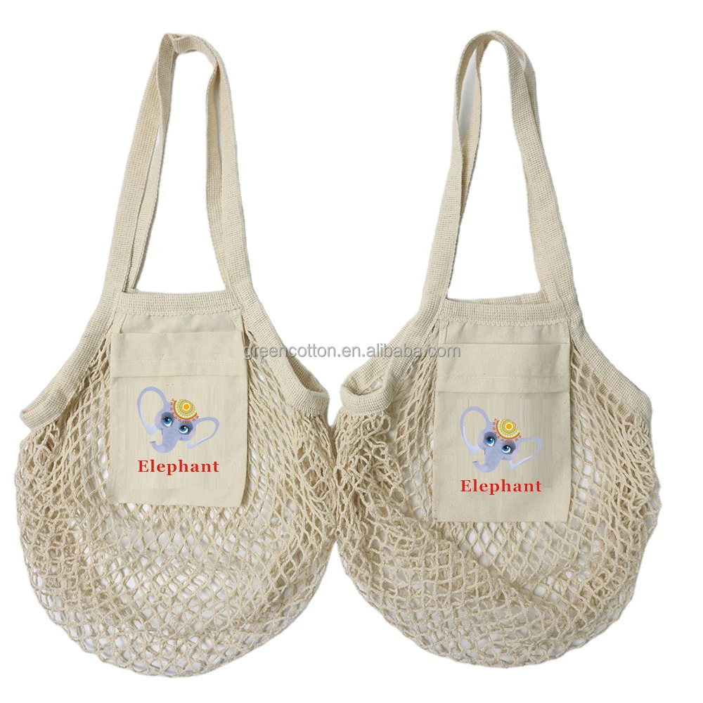 

Natural reusable GOTS certified organic net produce tote shopping cotton mesh bag