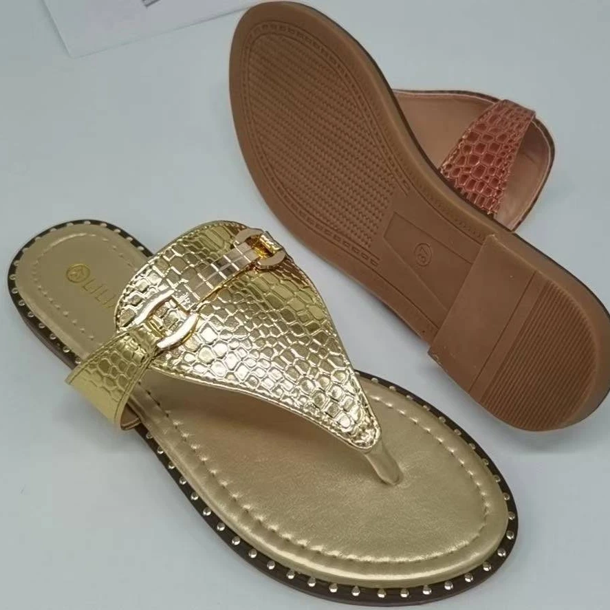 

2021 summer wholesale high quality women leather flip flops snakeskin fashion flat slip on slippers outdoor casual shoes, 4 colors as picture