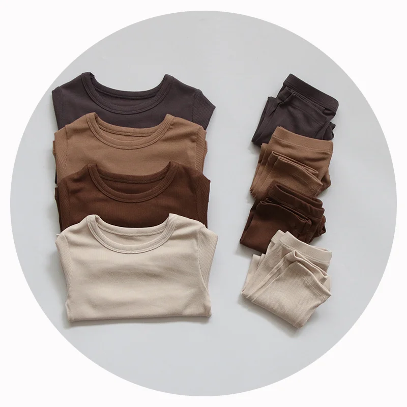 

Wholesale Solid Color Long Sleeved Kids Home Clothes Baby Boys' Clothing Sets Girl Sets Kids