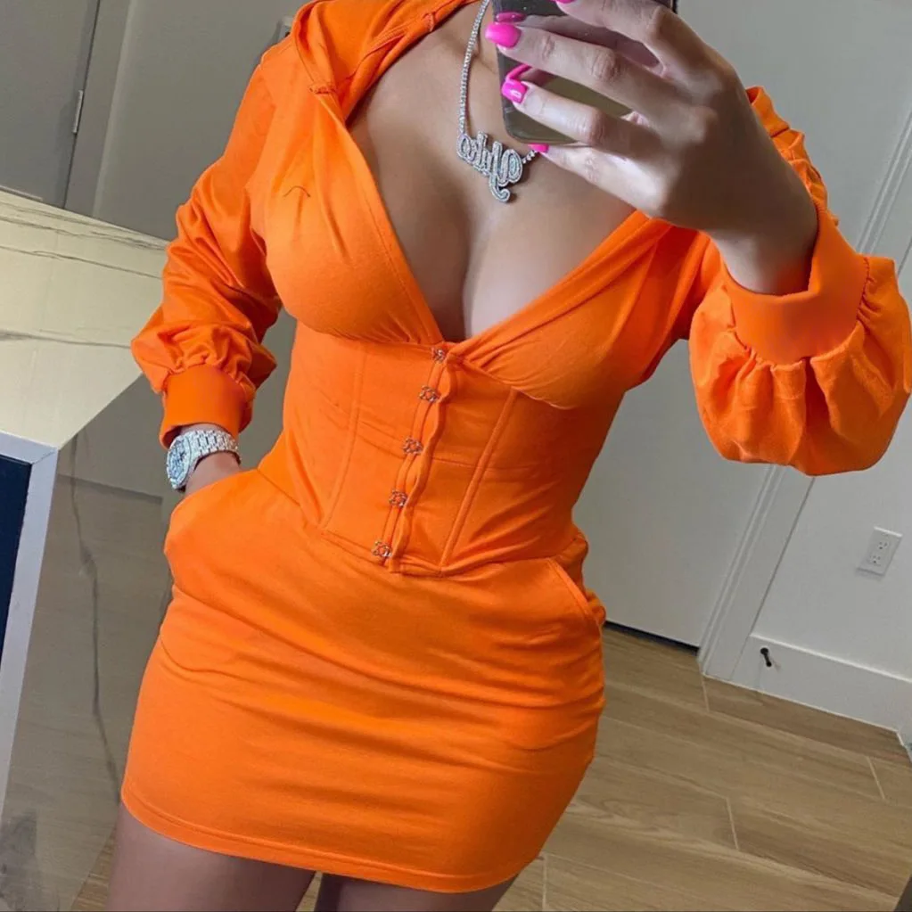 

X01362M long sleeve drawstring hip dresses Women's fashion casual solid color hooded long-sleeved dress