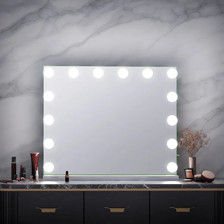 

LED illuminated wall mounted frameless Hollywood lighted makeup vanity mirror with light bulbs, White, black, pink