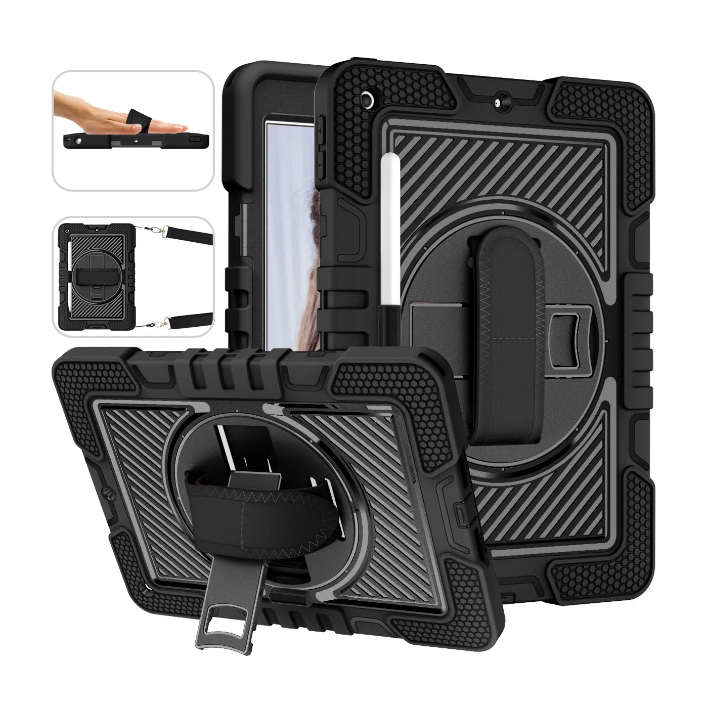 

New Arrival Kickstand Accessories 360 Rotating Hand Strap Heavy Duty Tablet Case For Ipad 10.2 Cover Case, 6 colors