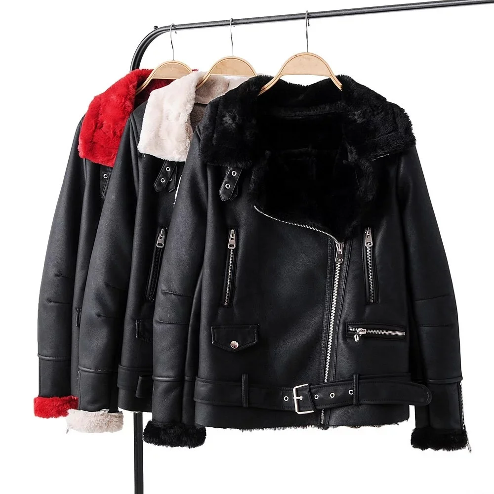 

B51652A Latest women winter fashion zippers warm PU fur coat, Show