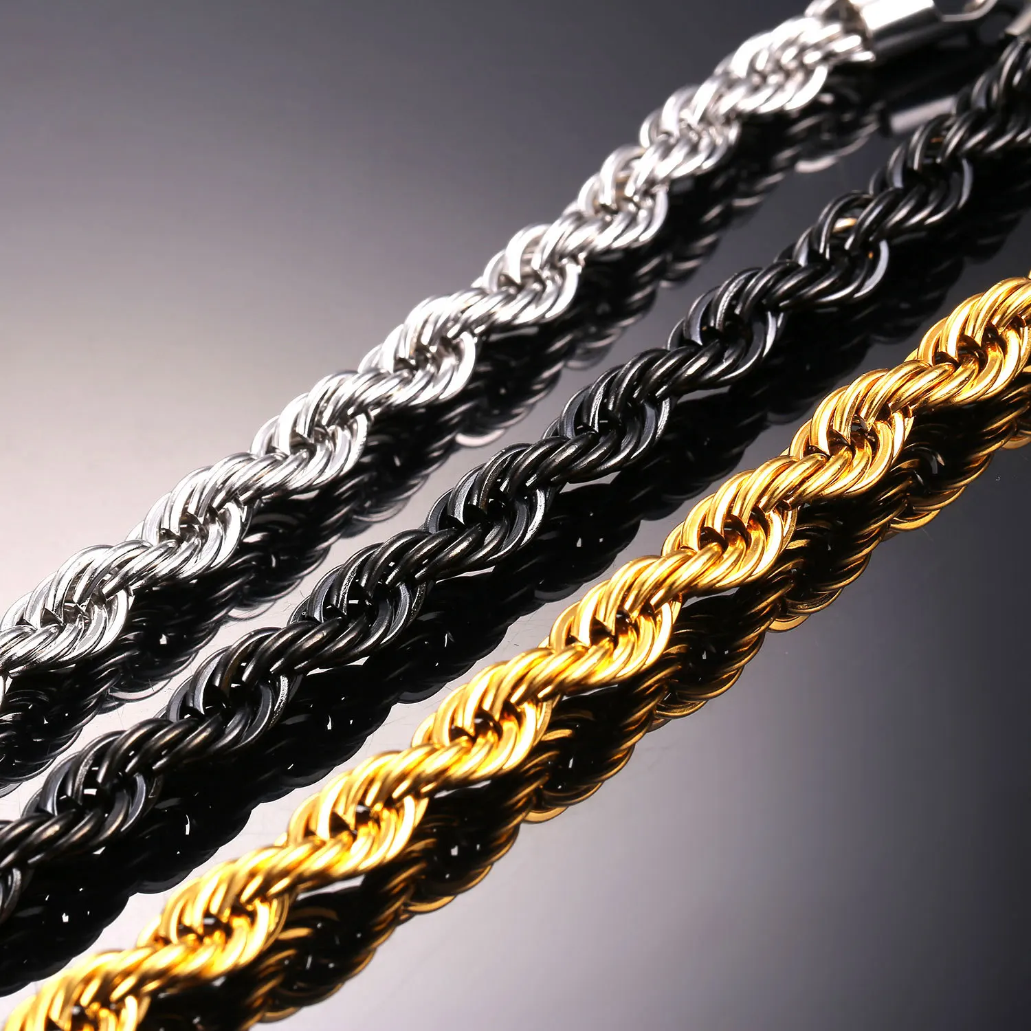 镀金男士首饰时尚厚重绳链不锈钢偷手镯