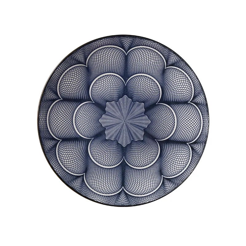 

Mfashion Nordic Ceramic Tableware Japanese porcelain plates Steak Cake Round Geometric patterns Flat dinner Plate, Color