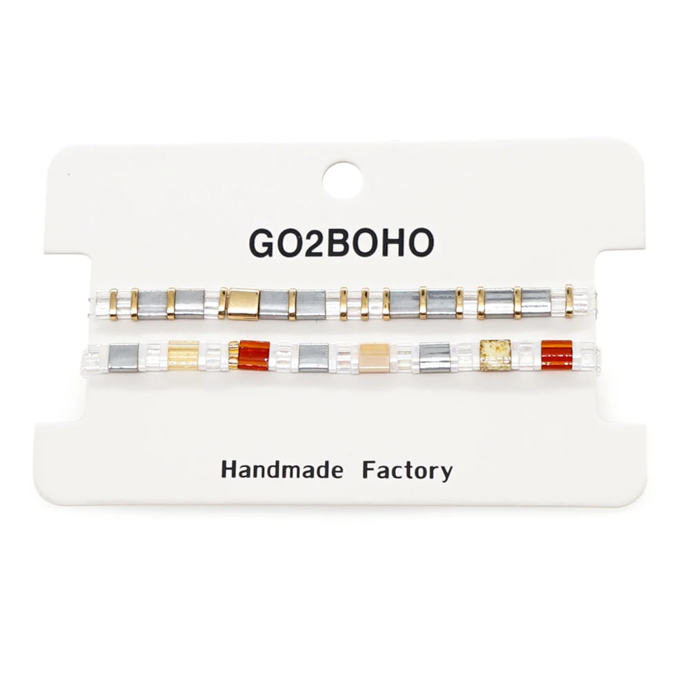 

Go2BoHo Multicolor Miyuki Bracelet Set Fashion Jewelry Gold Silver Ruby Colored Tila Beaded Elastic Bracelets Set for Women