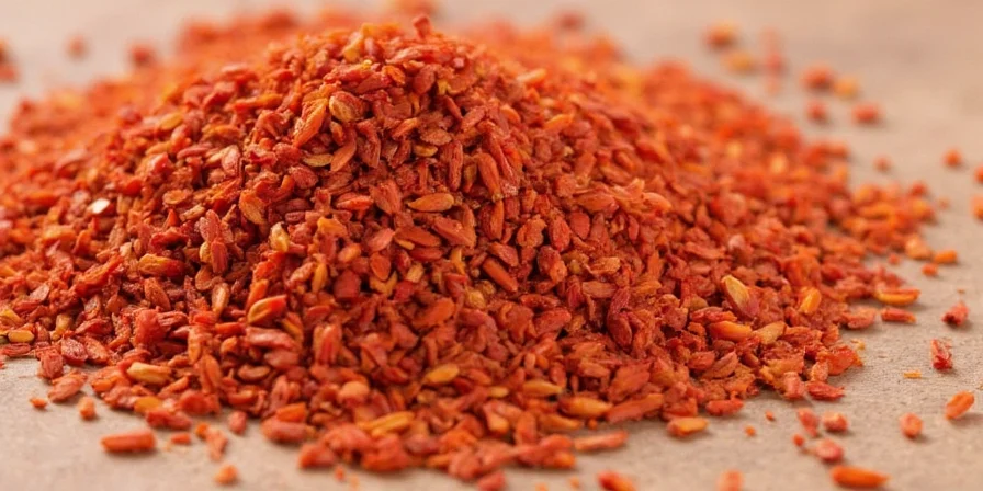 Final shot of red pepper flakes in a rustic setting