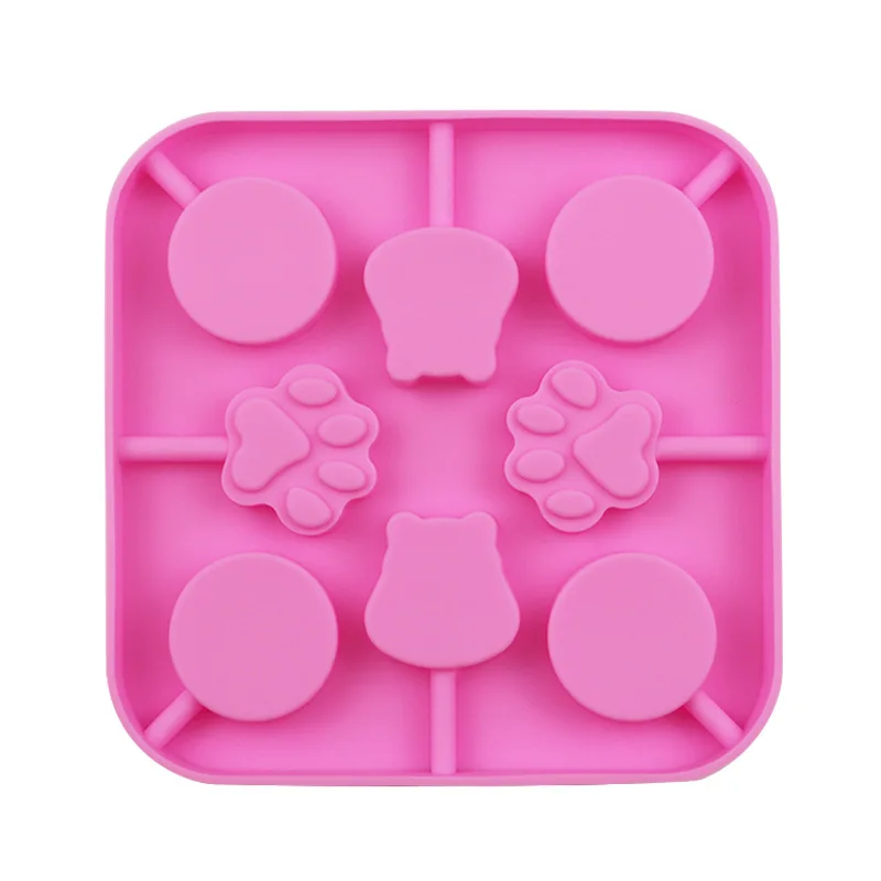 

Best factory cat paw round shaped silicone lollipop mold food grade crystal sugar chocolate mold with free plastic rod, Customized color