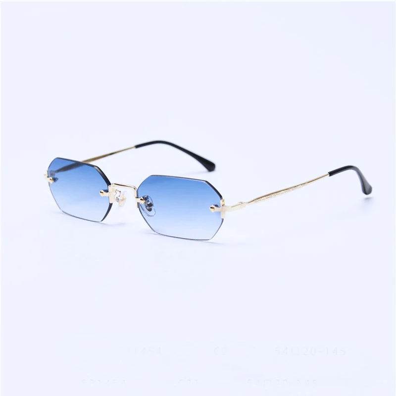 

2021 Trendy polygon rimless sun glasses clear ocean lens metal sunglasses polarized UV400 square eyewears, Differet color for your option