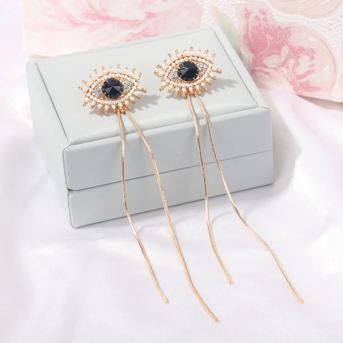 

Long Tassel Earrings crystal chain tassel earrings opal Devil's eye earring jewelry for Women Gift