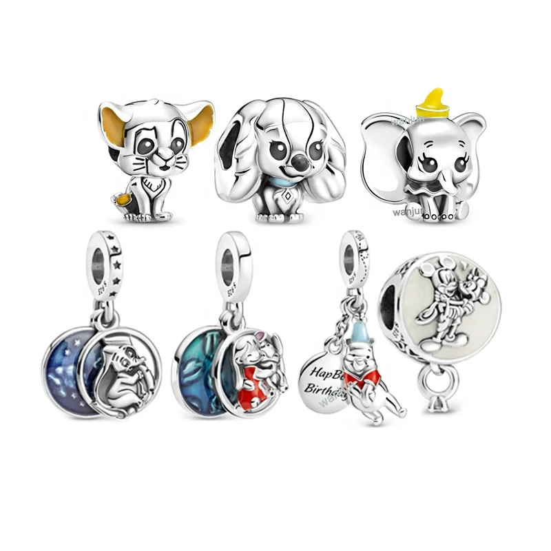 

wanjun 925 silver 2021 new Elephant lion bear mouse Cartoon cute bead Bracelet charm Pendant fits pandora