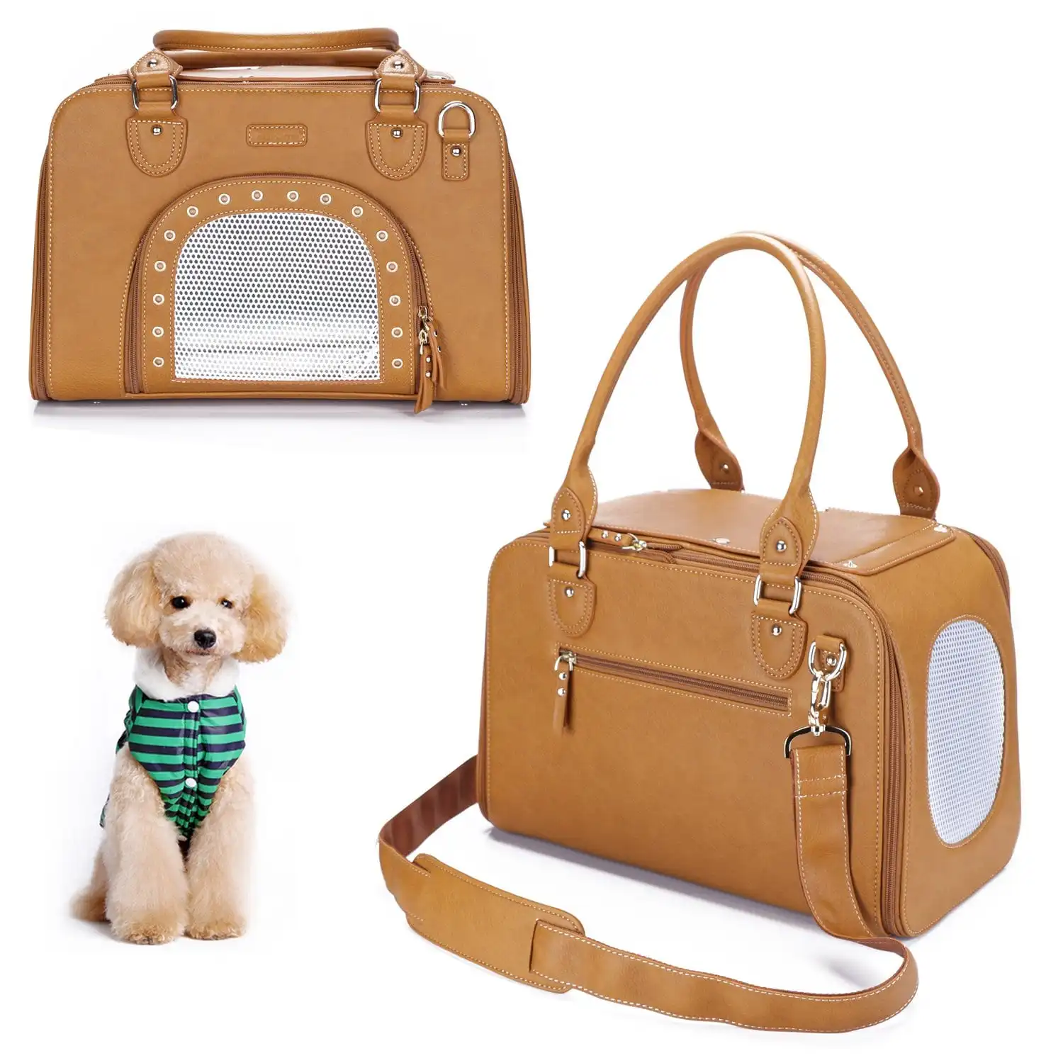 航空公司批准的旅行徒步旅行可折叠防水高级皮革宠物旅