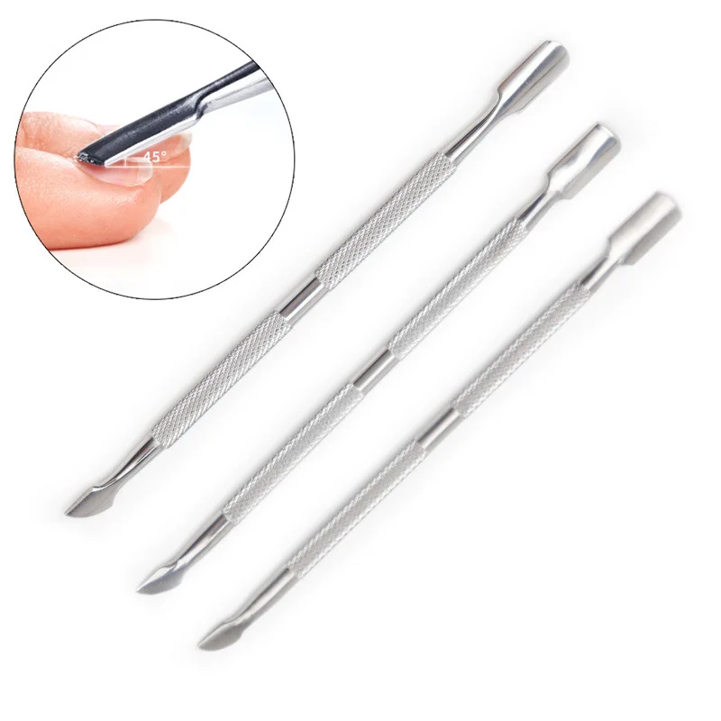 

high quality Double-ended nail round cuticle pusher stainless steel Nail Tools metal mini gold cuticle pusher set, Silver/black