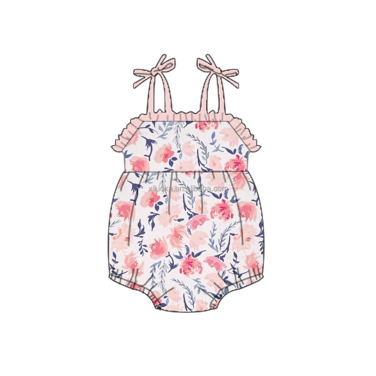 

Factory Price Cute Baby Floral Print Bubble Romper Spring Girl Boutique Clothing