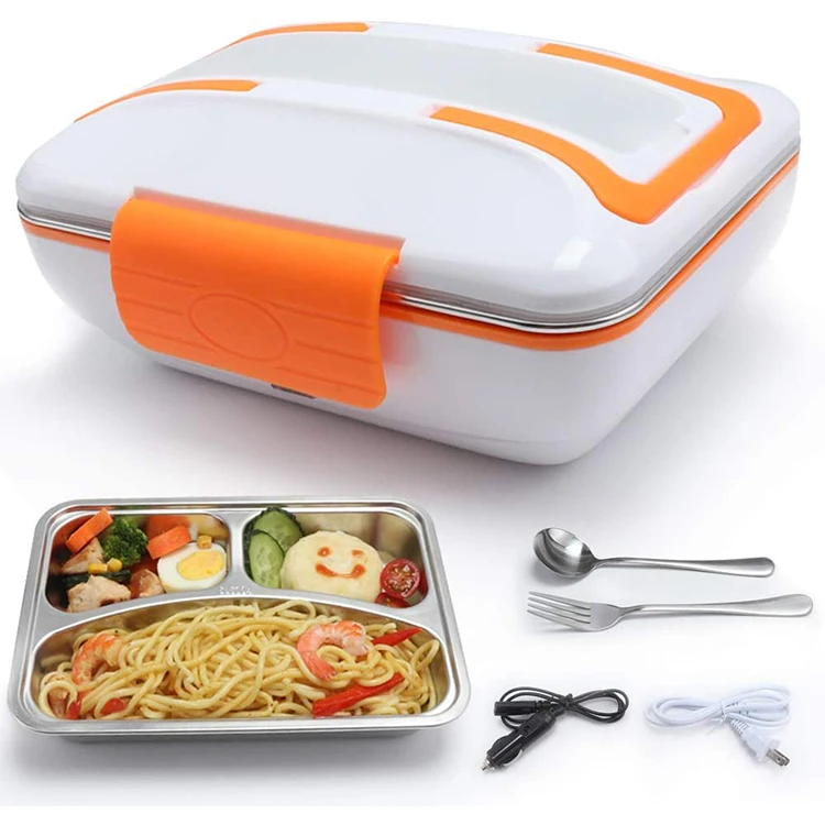 

Portable Electric Lunch Box with Spoon Food Heater Rice Container Warm Keeping 110V 220V Stainless Steel Liner Bento Box, Red/orange/blue/green