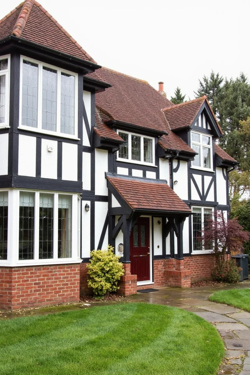 Tudor style exterior with stone and timber
