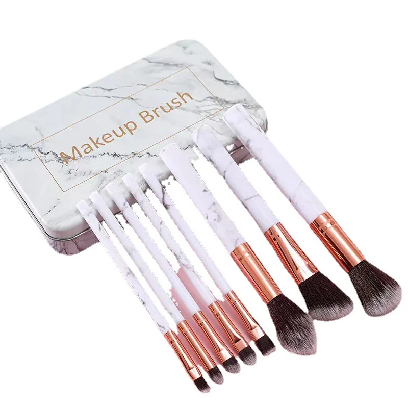 

Beauty Tools Wholesale 8pcs Brushes The Marble Makeup Brush Set Headband With Iron Case, Pink, white, black