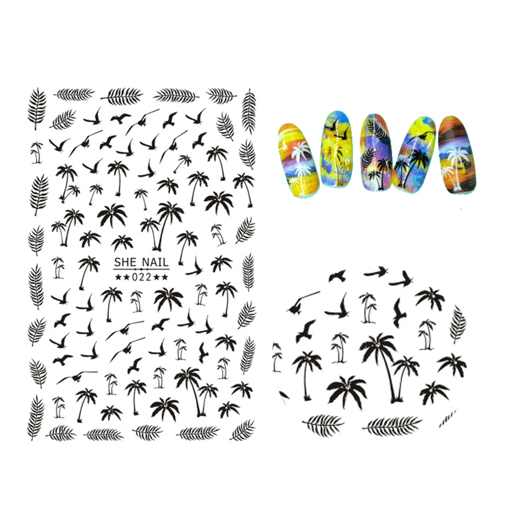 

3D Nail Sliders Designs Self Adhesive Palm Tree Decorations Tips Nail Art Decal Beach Ocean Sailing Summer Nail Stickers