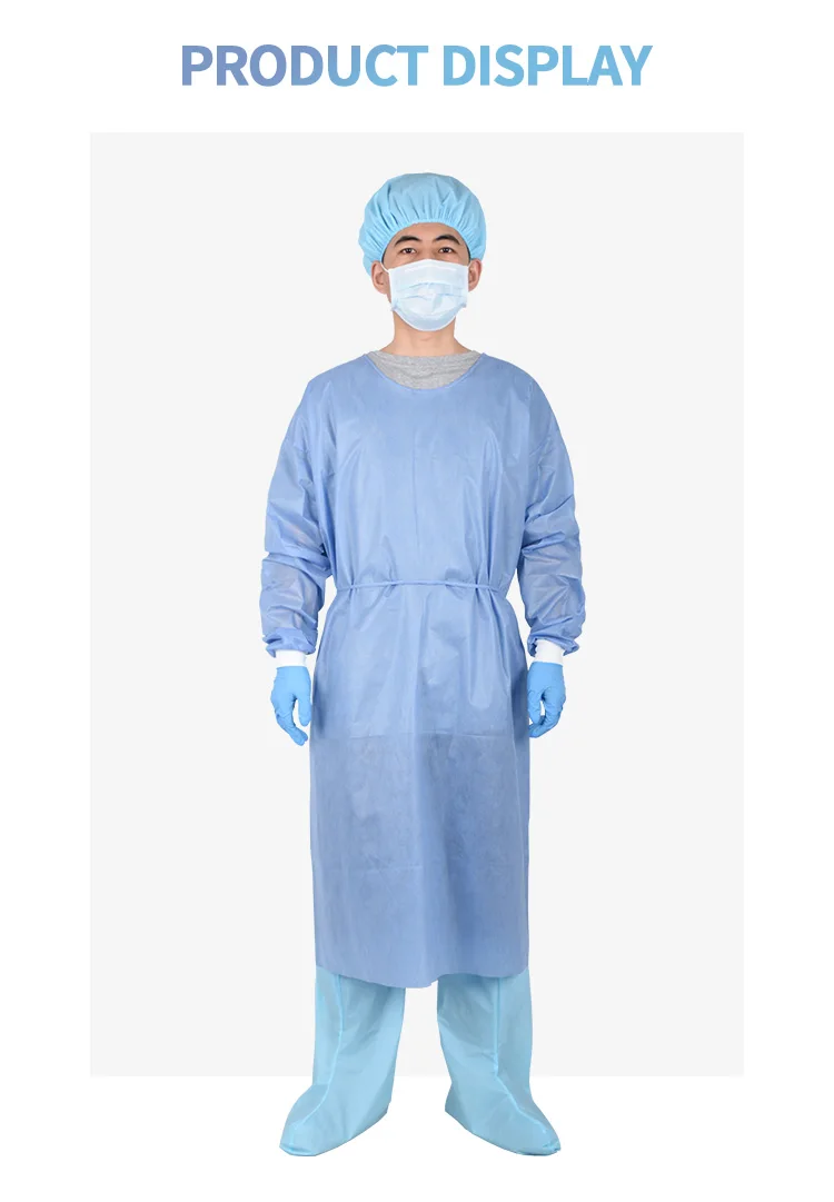 Best Price Disposable Isolation Gown With Back Tie Anti-static Blue SMS Gown For Hospital