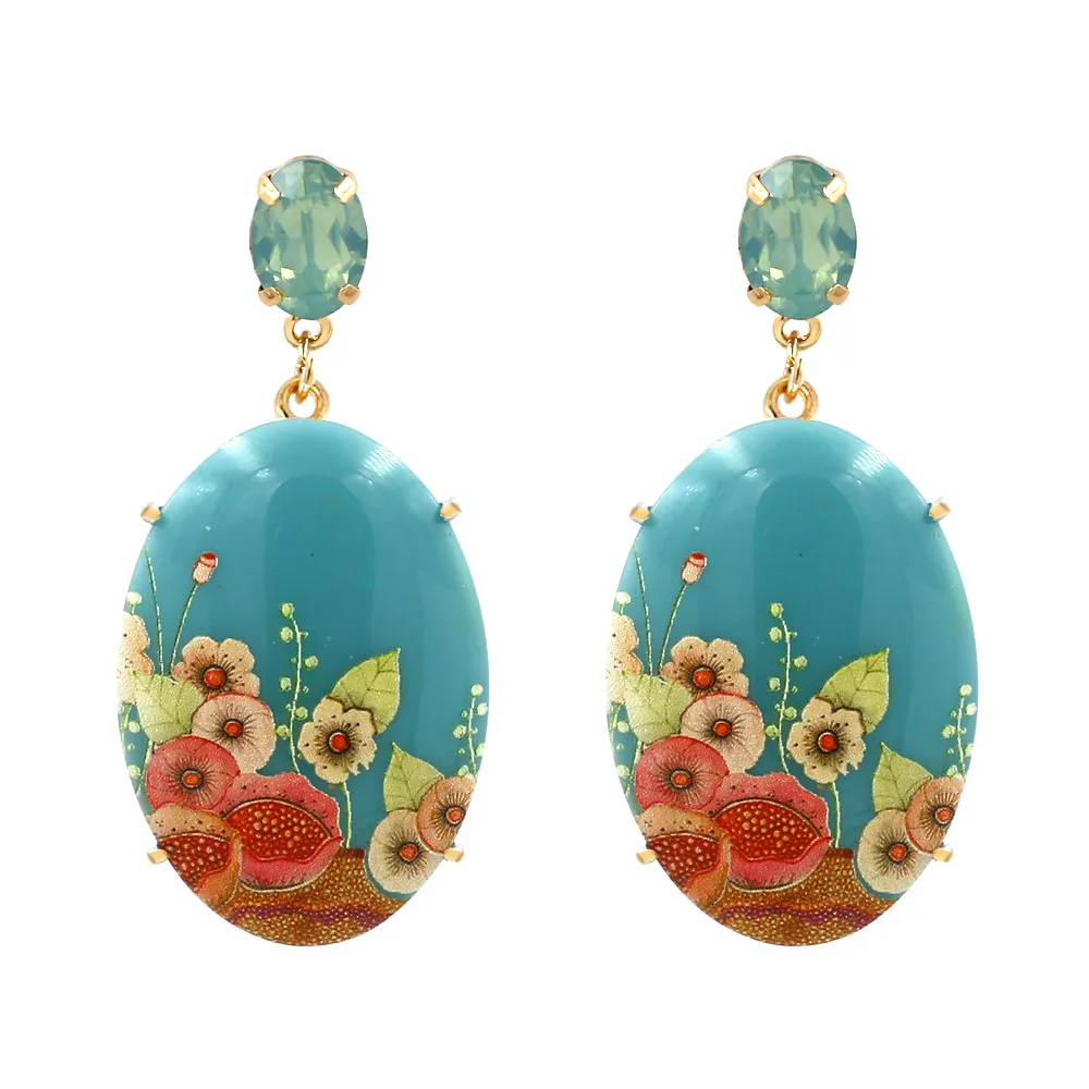 

European exaggerated printing flower drop earrings personality geometric acrylic earrings