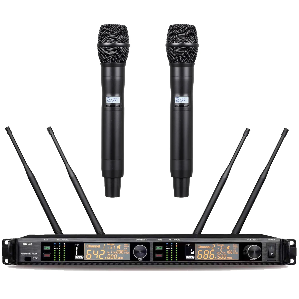 

Advanced AD4D UHF 2 x 200 Channel Handheld Digital Wireless Microphone DJ Karaoke Stage True Diversity System