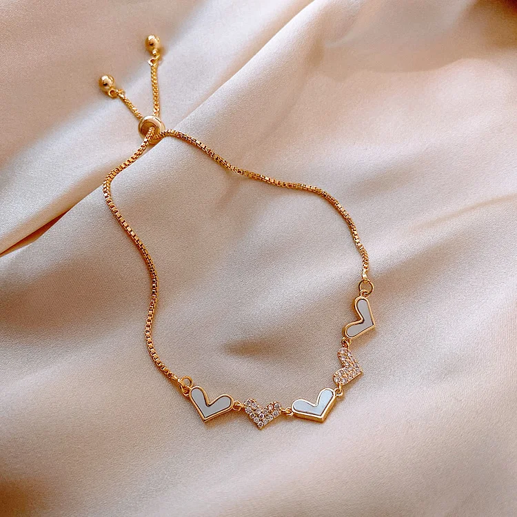 

GT 2023 Fashion Gold Plated Copper Bracelet Geometric Love Shell CZ Bracelet