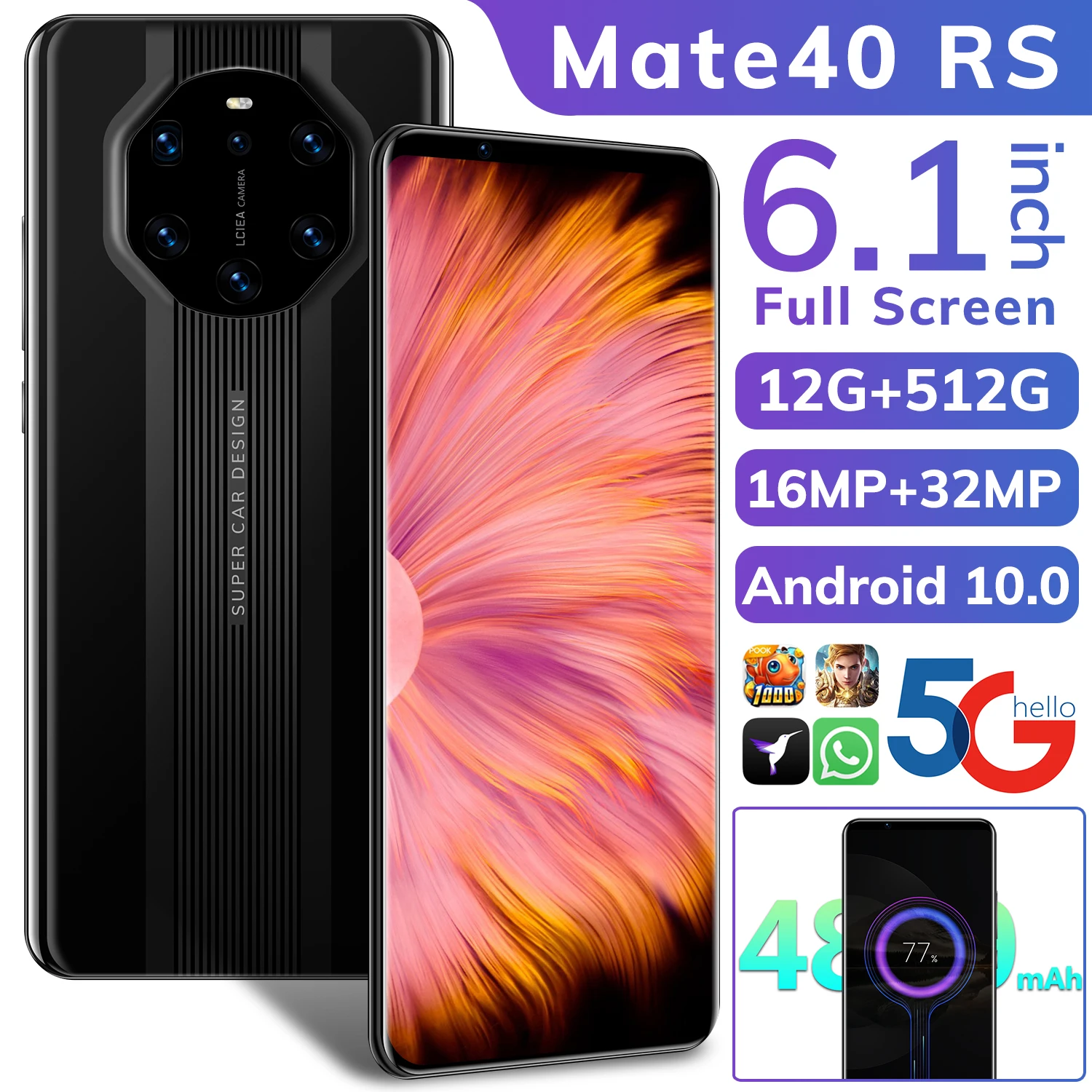 

Low Price Wholesale cellphone Mate40 RS 6.1-inch HD screen Mobile Phone 12+512GB high memory large capacity battery smartphone
