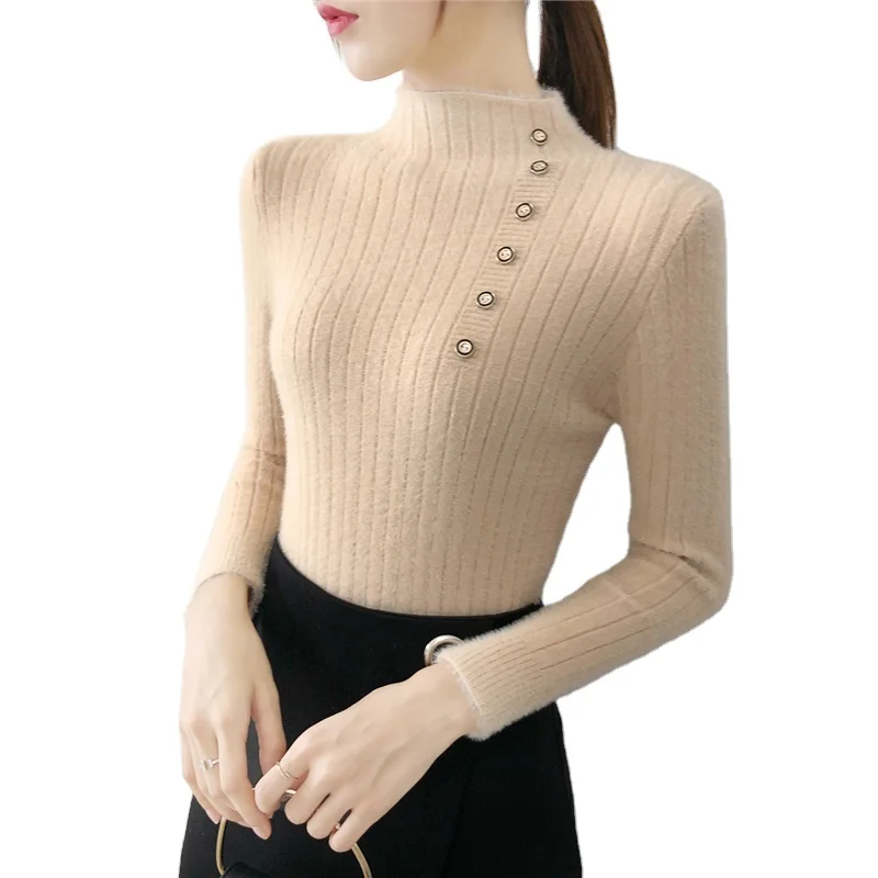 

Women's Solid Color Bottoming Slim Fit High Collar Pullover Winter Warm Turtle Neck Knitted Sweaters