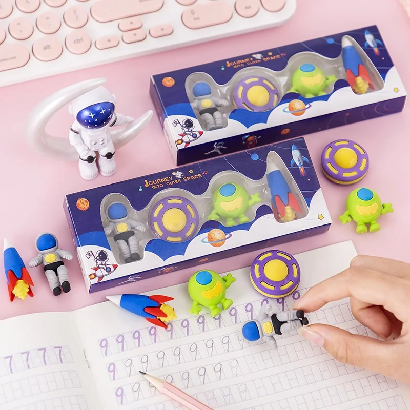 

School children cute creative rocket shape cartoon rubber erasers for boys
