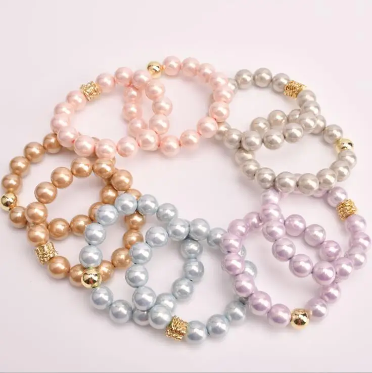 

Multicolor Color Pearl Charm Bracelet for Women Girls Simple 14K Gold Filled Metal Beads Bracelets Bangle